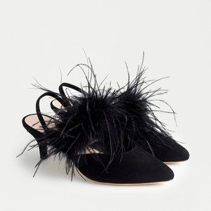 Loeffler Randall Juno slingback feather black suede kitten heel pump mules
